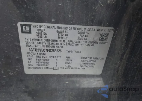 2015 GMC Sierra 1500 Slt z USA, uszkodzony, nr VIN 3GTU2VEC7FG286526